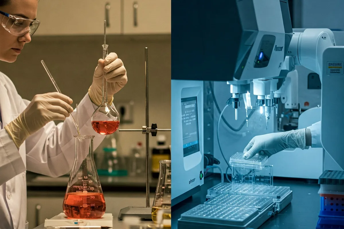 Scientist focused on an experiment in a modern digital laboratory