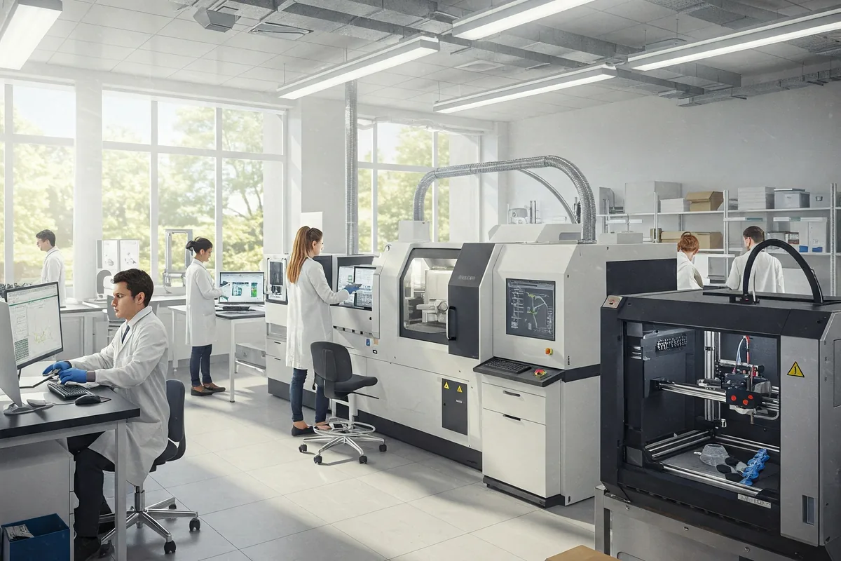 Scientists working together in a bright, technology-integrated laboratory