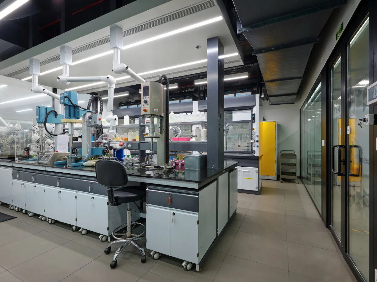 Island bench with mixing equipment and spot extractors