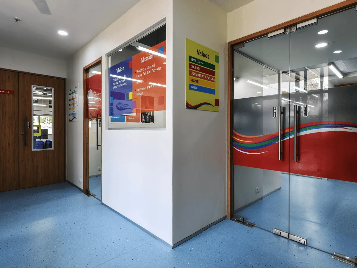 Entrance lobby with Vision, Mission and Values graphics