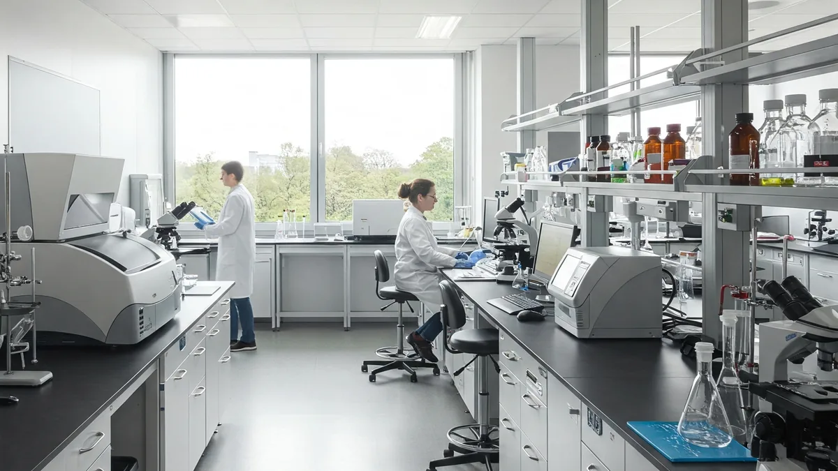 Modern laboratory with automated equipment and touchless controls