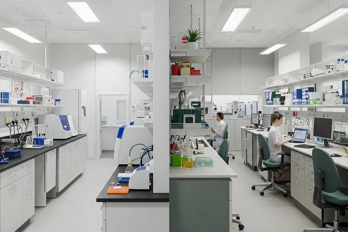 Bright, modern laboratory with natural light and collaborative spaces