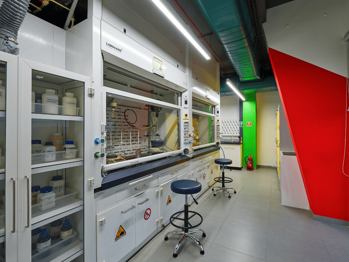 Specialty Chemical Company, Juinagar, Navi Mumbai - Lab Furniture, storage cabinets, Fume hood - Lab Architecture and Interior Design by Arena Consultants