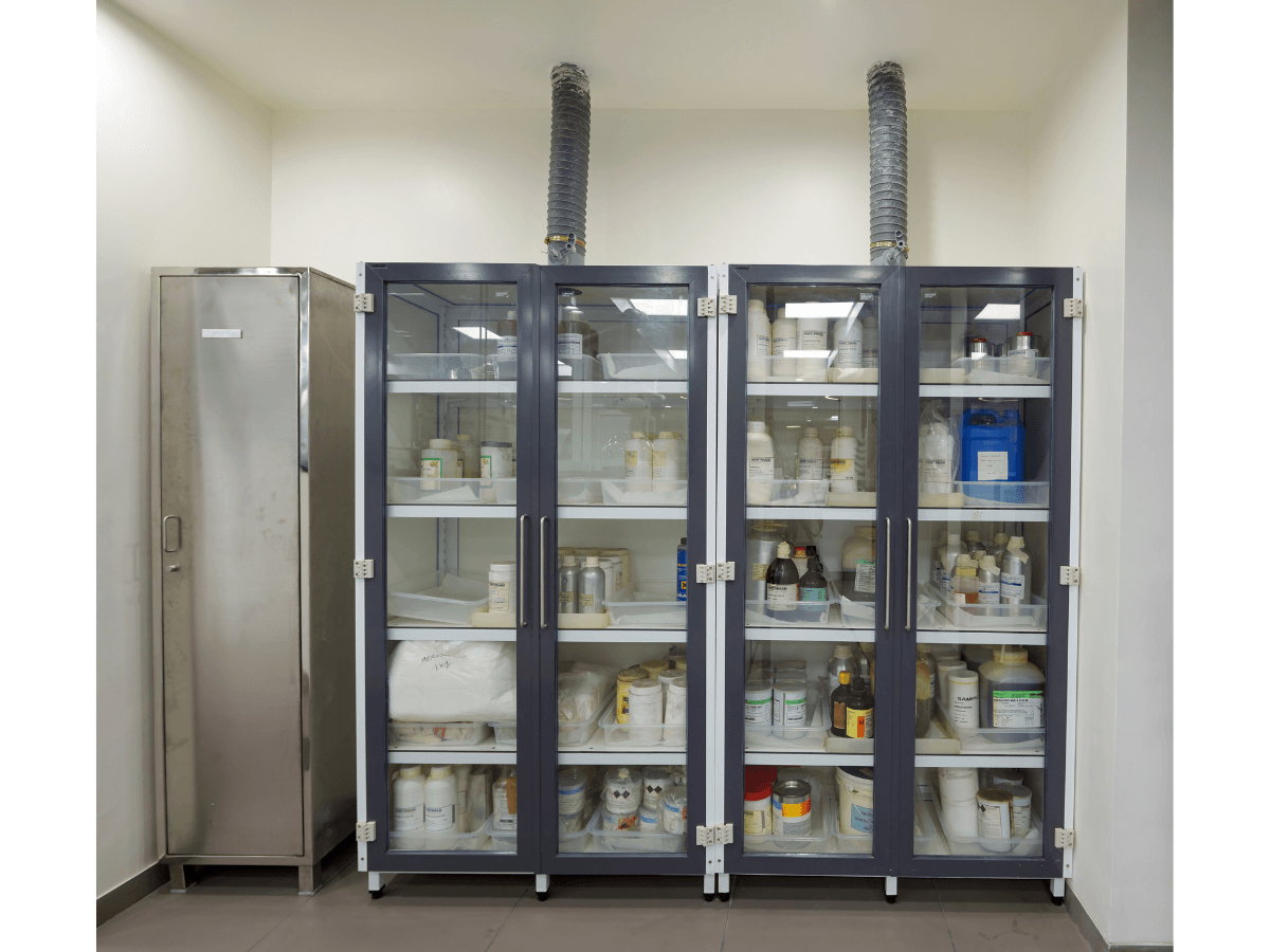 Specialty Chemicals Company, Juingar, Navi Mumbai, Maharashtra - Lab chemical storage cabinets - Lab Office Architecture and Interior Design by Arena Consultants