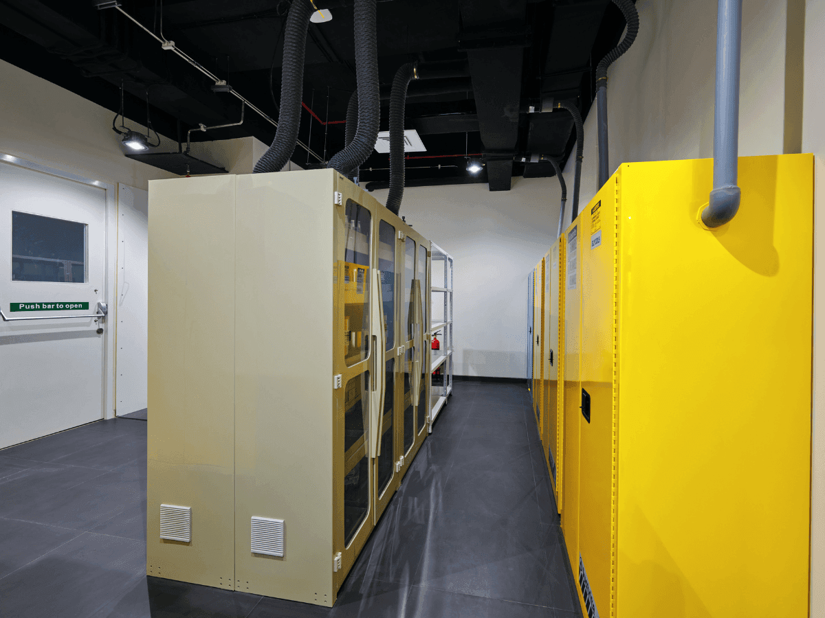Coating Resins and Additives manufacturer in Mumbai - Chemical Storage Cabinets - Lab Architecture by Arena Consultants