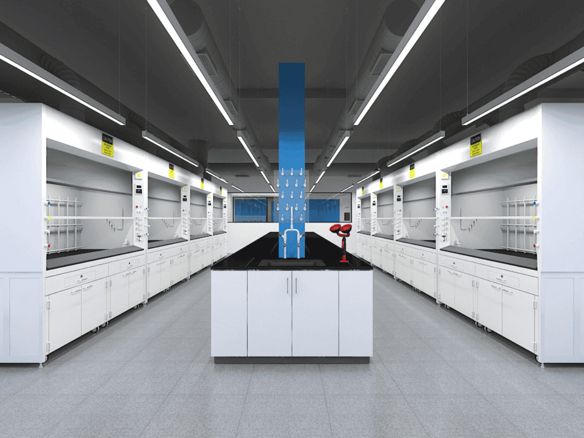 Green Field R&D - fume hoods, ped boards, eyes wash showers - Lab architecture by Arena Consultants